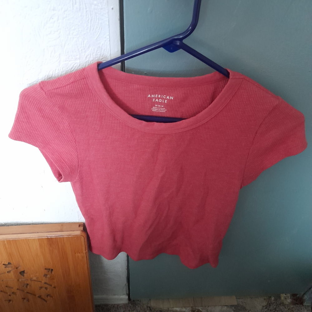 American Eagle Pink Ribbed Crop Top | Size M | Soft Casual Basic Tee